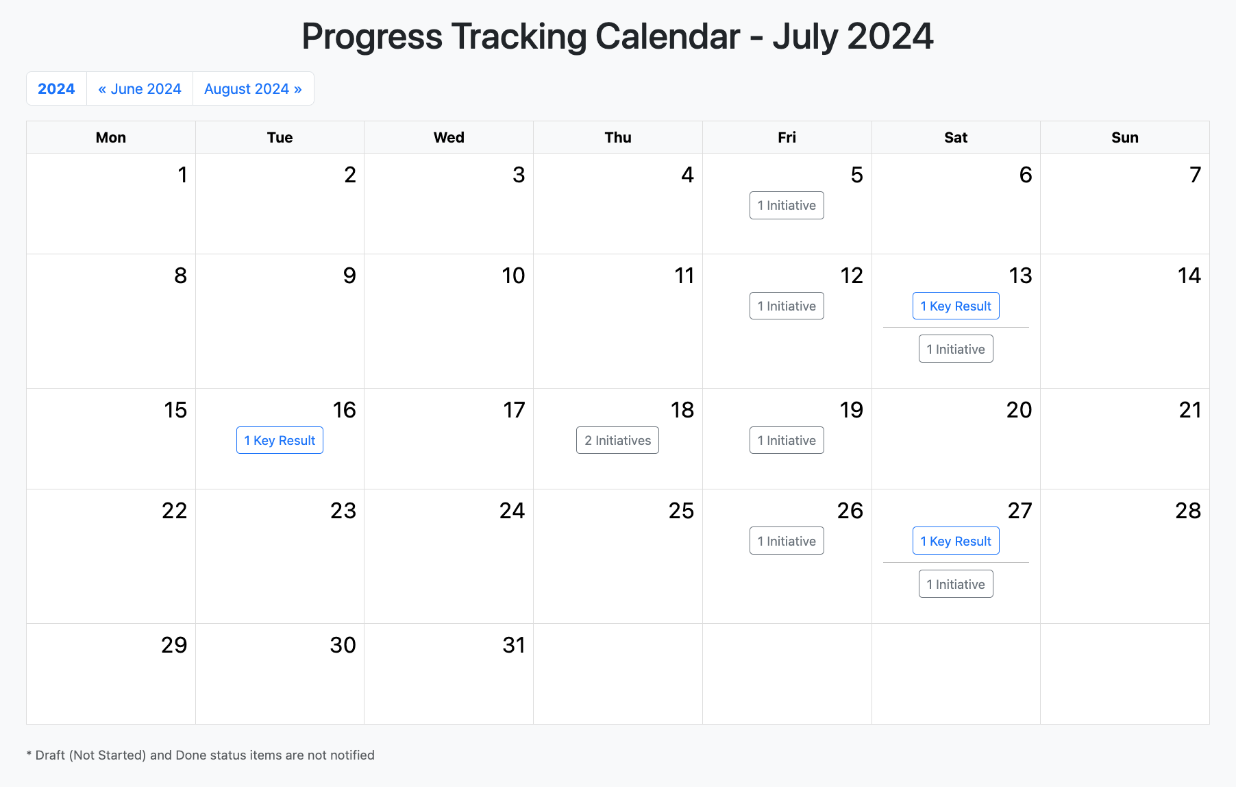 Progress Tracking Calendar